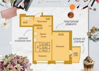 Продается 2-комнатная квартира, 56.2 м2, Красноярск, улица Партизана Железняка, 38А, ЖК Золотое Сечение