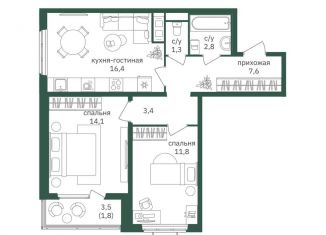 Продажа двухкомнатной квартиры, 59.4 м2, Москва, ЖК Зелёная Вертикаль, Варшавское шоссе, вл170Е