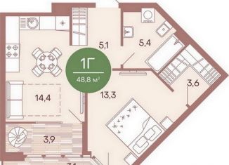 Продается 1-комнатная квартира, 48.8 м2, Пензенская область, жилой комплекс Норвуд, с6