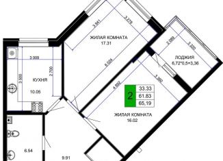 Продается 2-ком. квартира, 65.2 м2, Краснодар, улица Ветеранов, 85, микрорайон 2-я Площадка