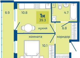 Продам однокомнатную квартиру, 39.3 м2, Пермь