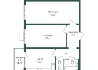 Продается двухкомнатная квартира, 57.6 м2, Москва, район Чертаново Южное, жилой комплекс Зелёная Вертикаль, 7