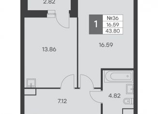 Продается 1-комнатная квартира, 43.8 м2, Екатеринбург, улица Громова, 26, ЖК Миллениум