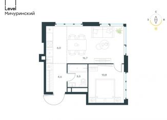 Продается двухкомнатная квартира, 41.6 м2, Москва, жилой комплекс Левел Мичуринский, к7