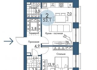 Продажа 2-ком. квартиры, 53.1 м2, Красноярск