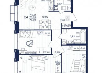 Продажа трехкомнатной квартиры, 75.9 м2, Тула