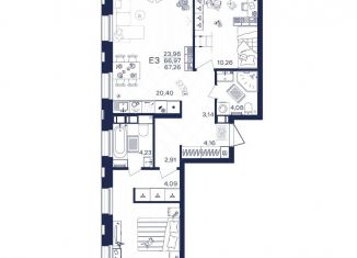 Продается двухкомнатная квартира, 67.3 м2, Тула