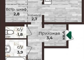Продается двухкомнатная квартира, 69.2 м2, Барнаул