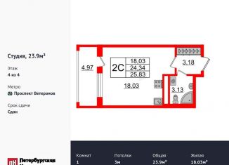 Продается квартира студия, 23.9 м2, Санкт-Петербург, ЖК Солнечный Город. Резиденции, проспект Ветеранов, 210