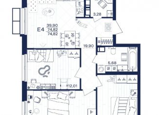 Продажа трехкомнатной квартиры, 74.8 м2, Тула