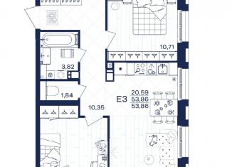Продам двухкомнатную квартиру, 53.9 м2, Тула