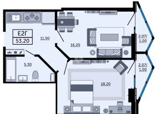 Продам 2-ком. квартиру, 53.1 м2, Ростов-на-Дону, проспект Космонавтов, 1Вс2, ЖК Акватория