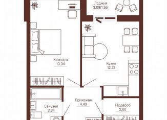 Продам 1-ком. квартиру, 38.3 м2, Пермь