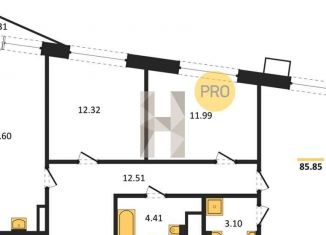 Трехкомнатная квартира на продажу, 85.8 м2, Екатеринбург, Ленинский район, улица Цвиллинга, 7/6