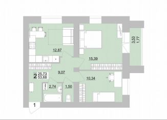 Продам 2-комнатную квартиру, 53.7 м2, Берёзовский, улица Загвозкина, 56