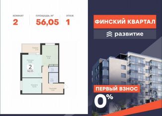 Продам двухкомнатную квартиру, 56.1 м2, деревня Лупполово, ЖК Финские Кварталы
