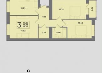 Продам 3-комнатную квартиру, 77.4 м2, Калининград