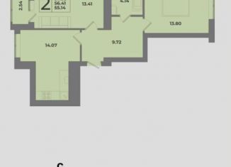 2-комнатная квартира на продажу, 57.7 м2, Калининград