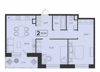 Продаю 2-комнатную квартиру, 61.2 м2, Тюмень, ЖК Горизонт