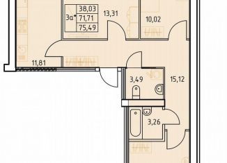 Продаю трехкомнатную квартиру, 75.5 м2, Октябрьский