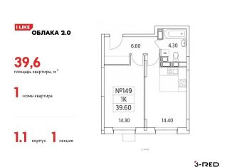 Квартира на продажу студия, 39.6 м2, Люберцы, Солнечная улица, 2, ЖК Облака 2.0