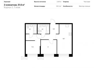 Продается 2-комнатная квартира, 51.6 м2, Санкт-Петербург, метро Волковская, жилой комплекс Аэронавт, 1