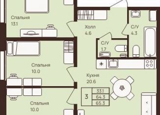 Продам 3-комнатную квартиру, 65.3 м2, деревня Новое Девяткино, ЖК Девяткино