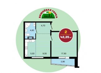 Продаю двухкомнатную квартиру, 46.5 м2, посёлок Западный