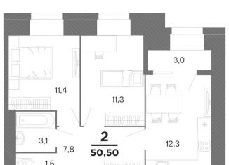 Продам двухкомнатную квартиру, 50.5 м2, Рязань, Московский район