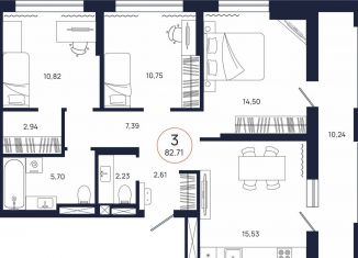 Трехкомнатная квартира на продажу, 82.7 м2, Тюменская область