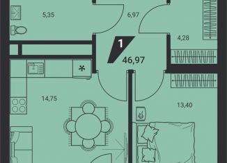 1-ком. квартира на продажу, 47 м2, Екатеринбург, Чкаловский район, улица Молодогвардейцев, 1