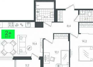 Продаю 2-комнатную квартиру, 61.9 м2, деревня Дударева, улица Сергея Джанбровского, 2, ЖК Андерсен Парк