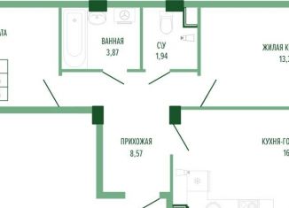 2-комнатная квартира на продажу, 59.2 м2, Краснодарский край