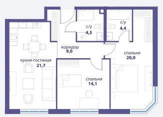 Продаю однокомнатную квартиру, 73 м2, Москва, метро Раменки, улица Василия Ланового