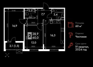 2-ком. квартира на продажу, 60 м2, Обнинск, ЖК Ап-квартал Олимп